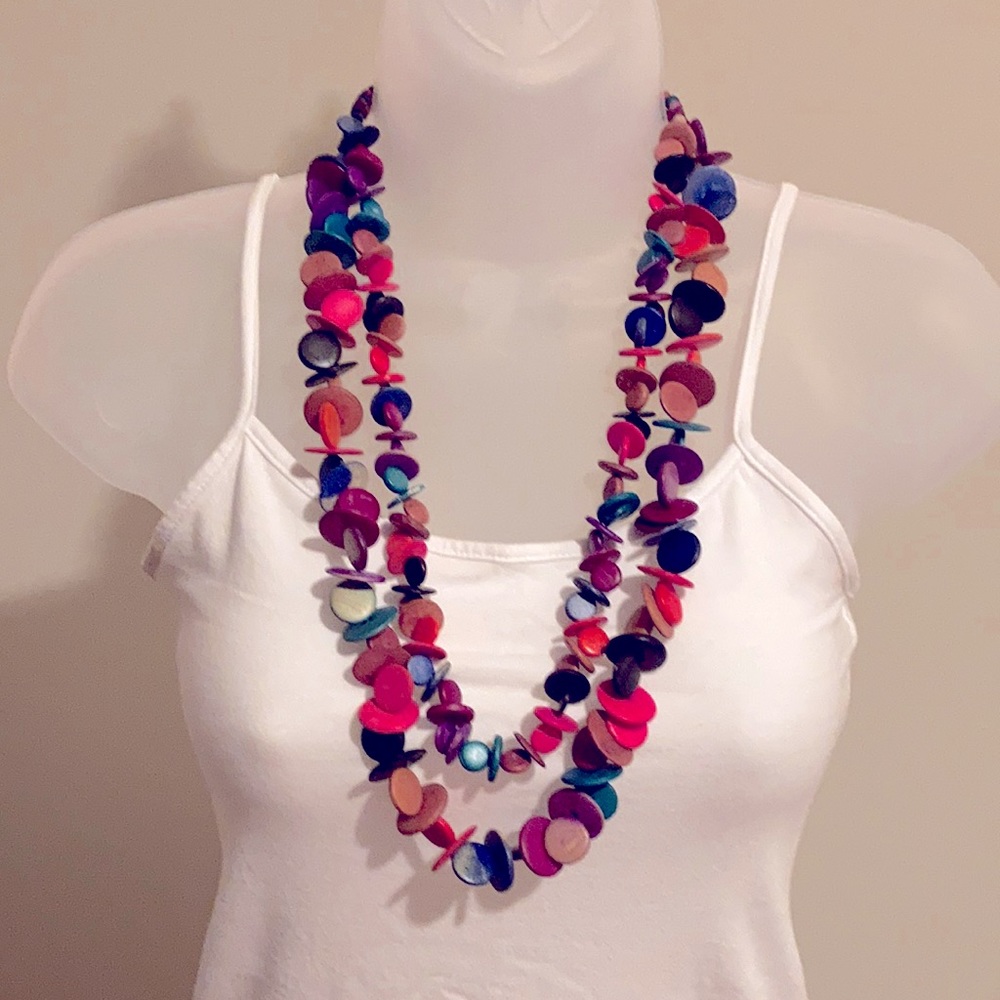 Multicolor wood bead, 2 layer statement necklace